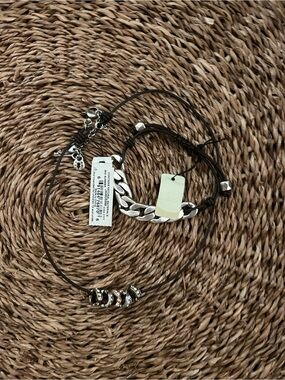 Fossil Silver and Brown Layered Necklace Set